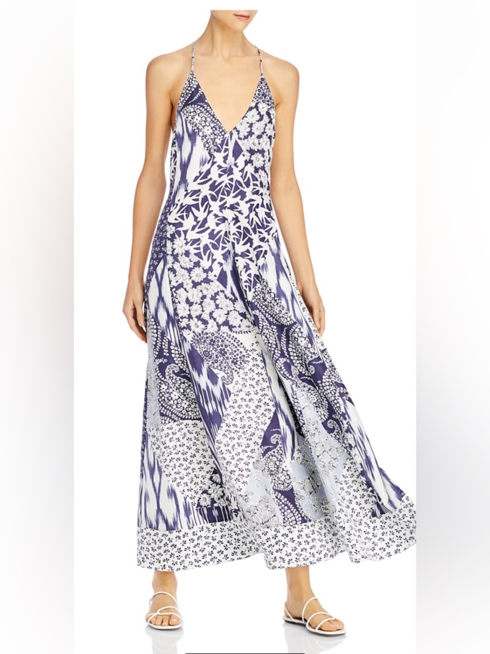 New REBECCA TAYLOR Maxi Dress, Silk Mosaic Navy and White, Size 12, NWT